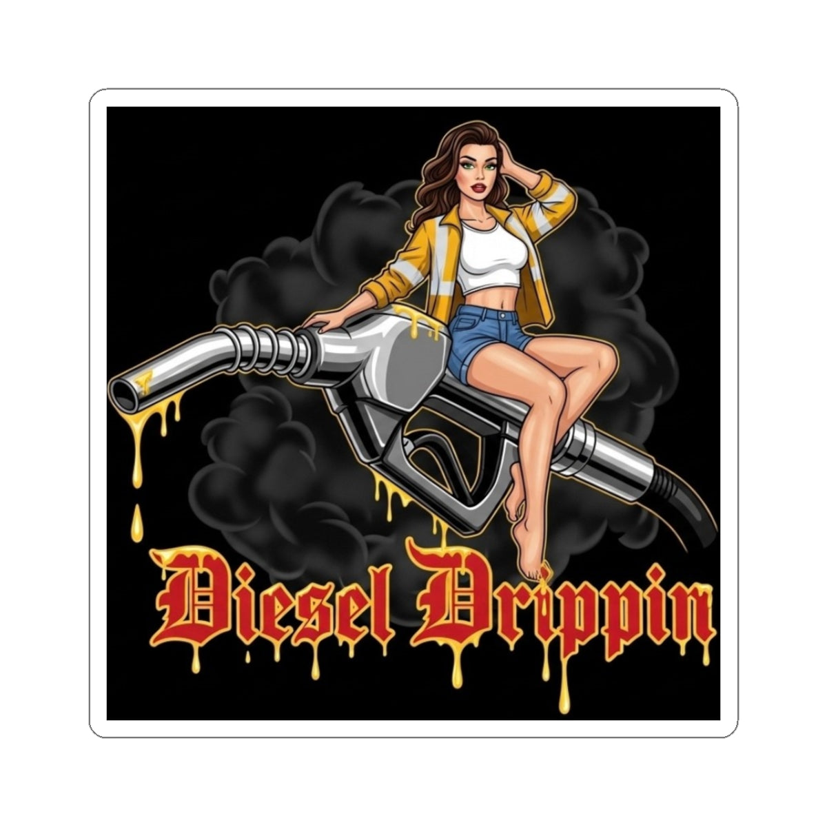Diesel Drippin' Pin-Up Gas Pump Sticker