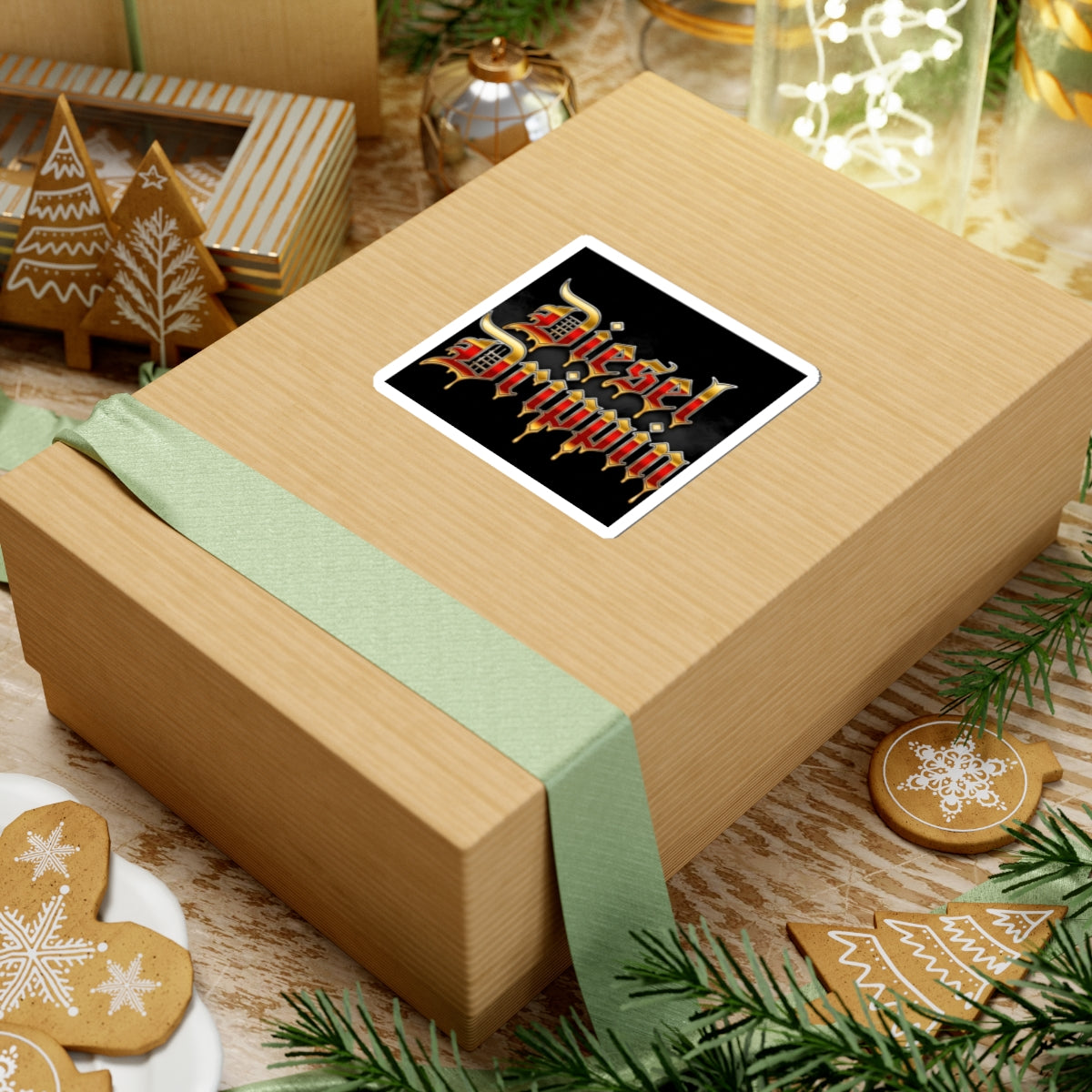 Diesel Drippin' Kiss-Cut Sticker — Bold Gothic Gold & Red Drip Decal