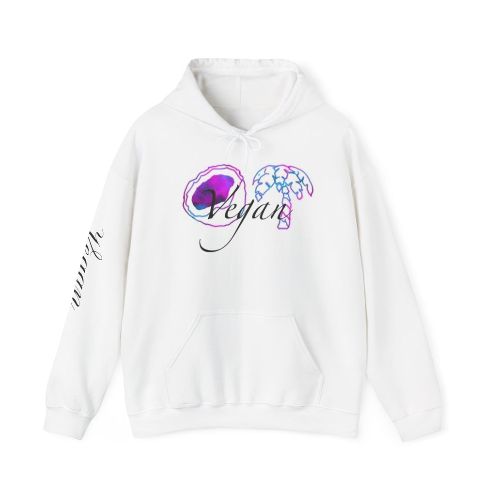 Vegan Watercolor Shell Hoodie — Feminine Ocean-Inspired Vegan Pride Sweatshirt