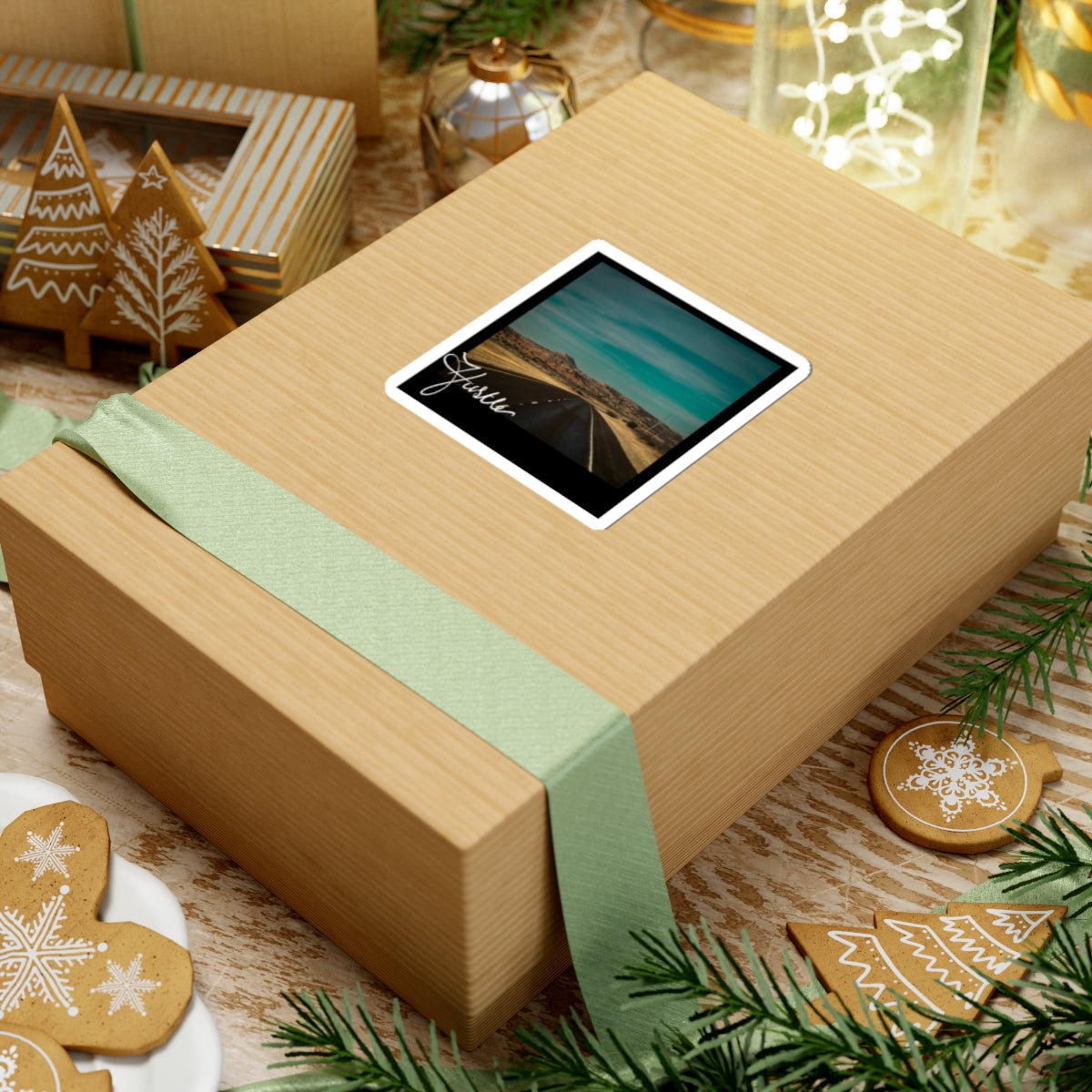 Hustle Road Photo Sticker — Retro Desert Drive Kiss-Cut Sticker