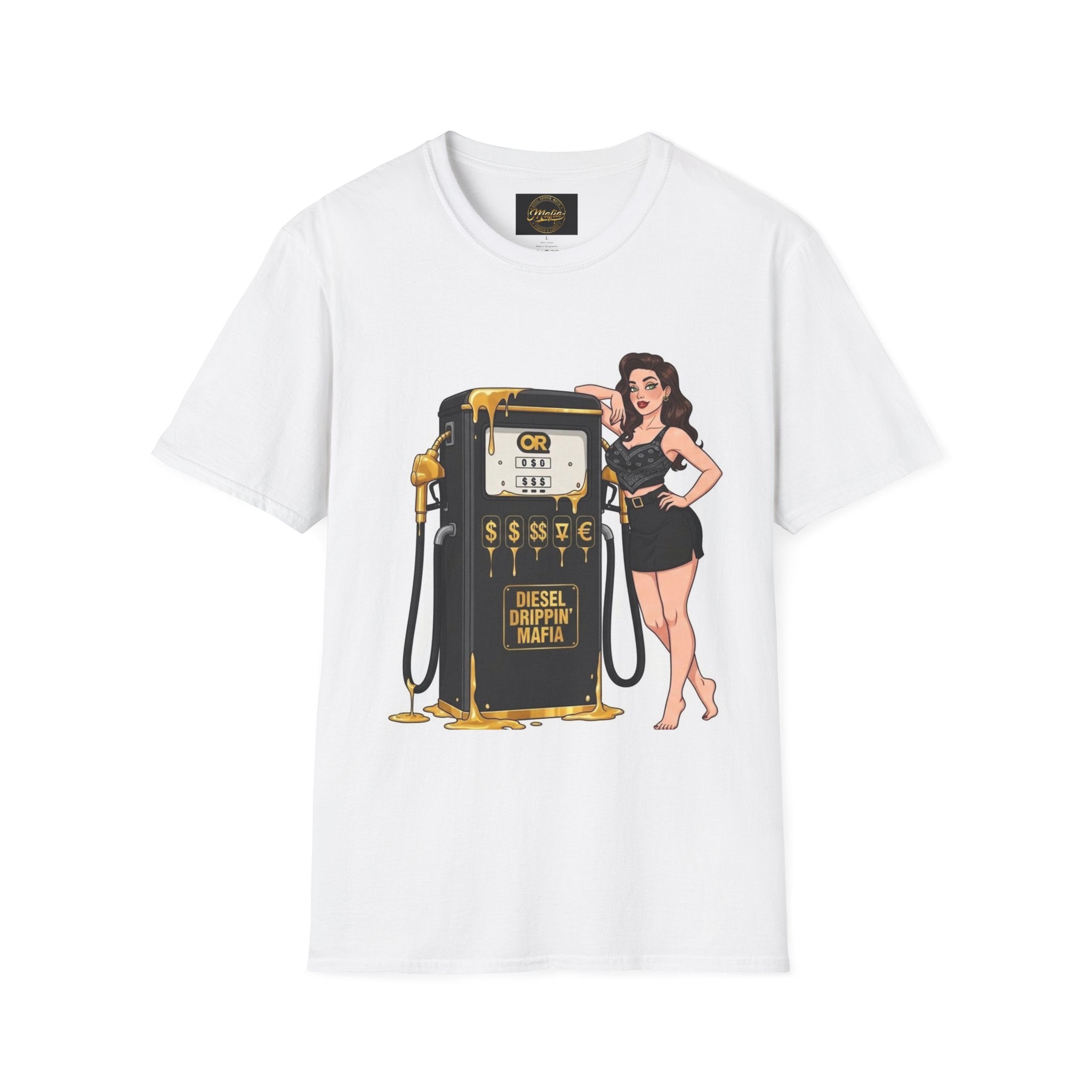Pin-Up Girl Gas Pump T-Shirt — Diesel Drip'n Mafia Vintage Fuel Art Tee