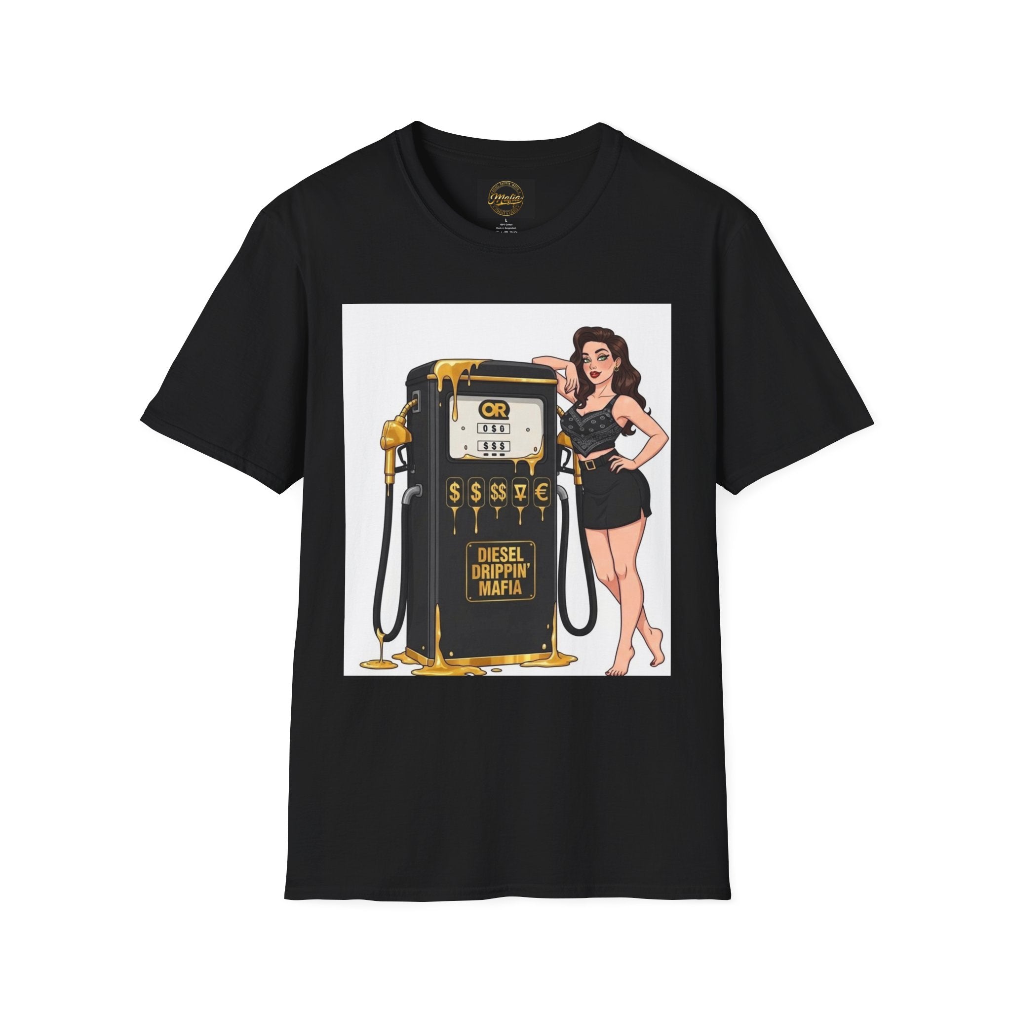 Pin-Up Girl Gas Pump T-Shirt — Diesel Drip'n Mafia Vintage Fuel Art Tee