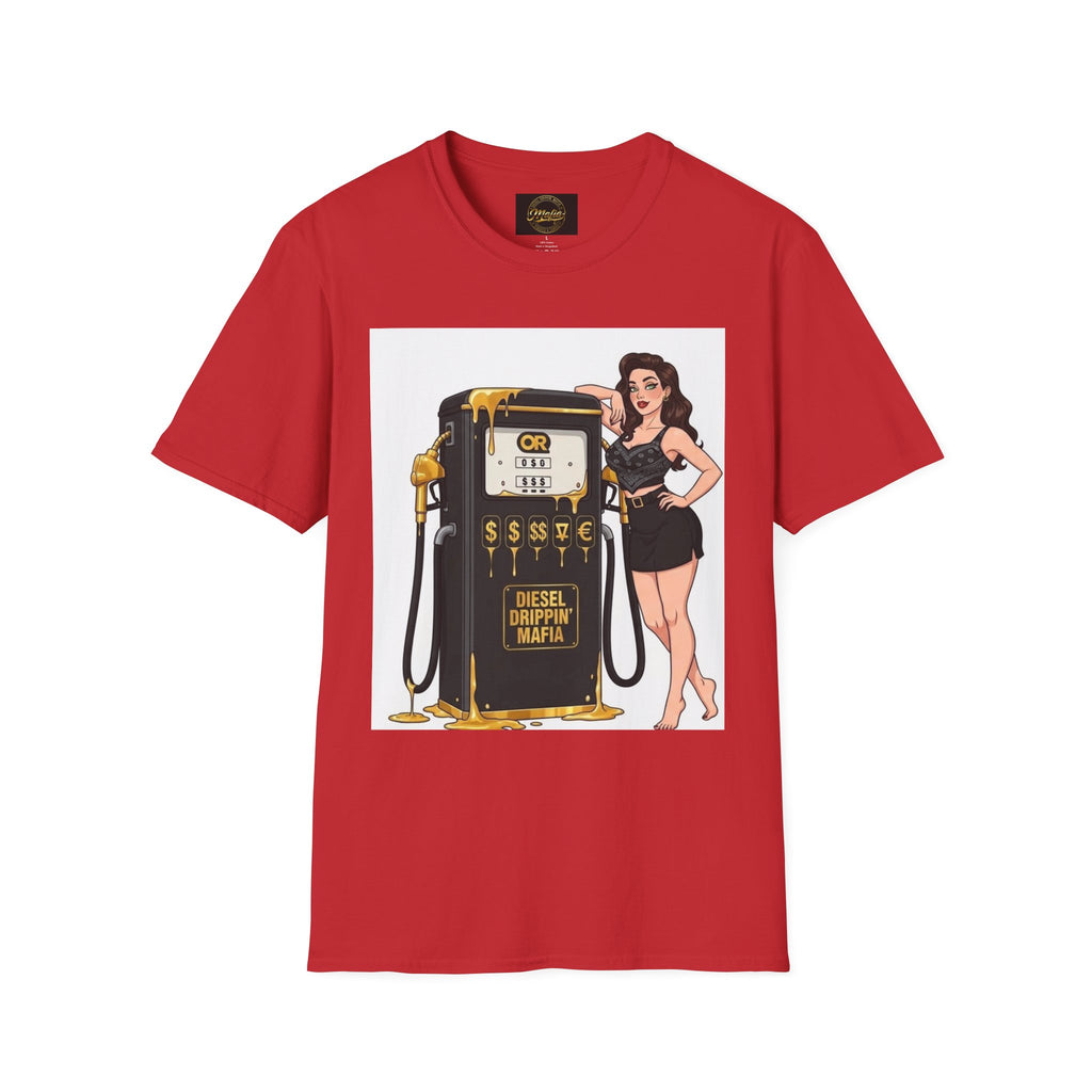 Pin-Up Girl Gas Pump T-Shirt — Diesel Drip'n Mafia Vintage Fuel Art Tee
