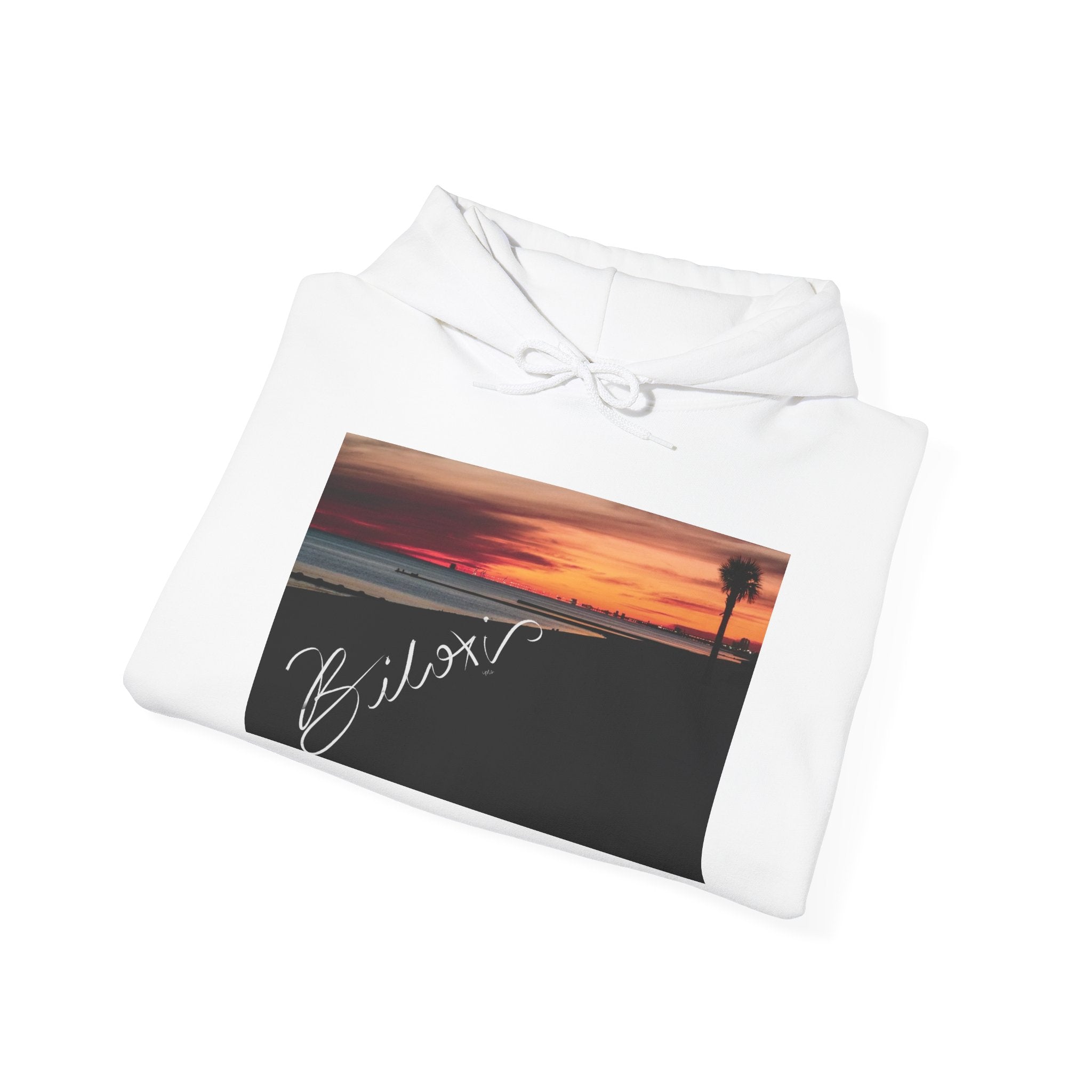 Biloxi, Sunset Beach Hoodie — ‘Relax’ Script Sleeve Pullover