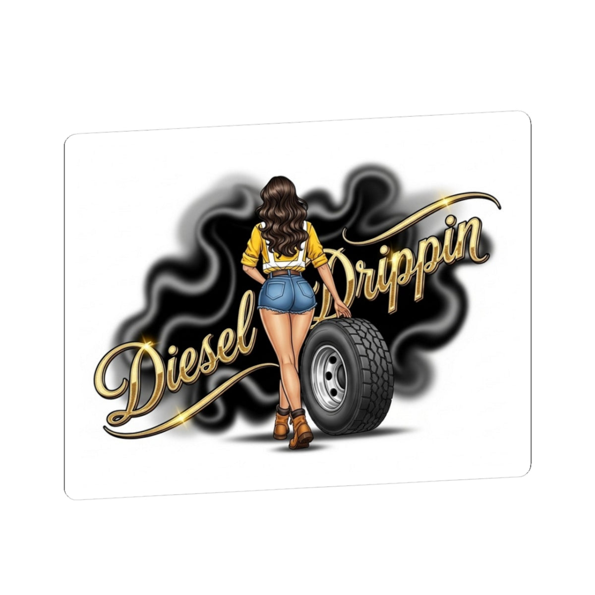 Diesel Drippin' Pinup Sticker – Retro Garage Car Culture Kiss-Cut Decal