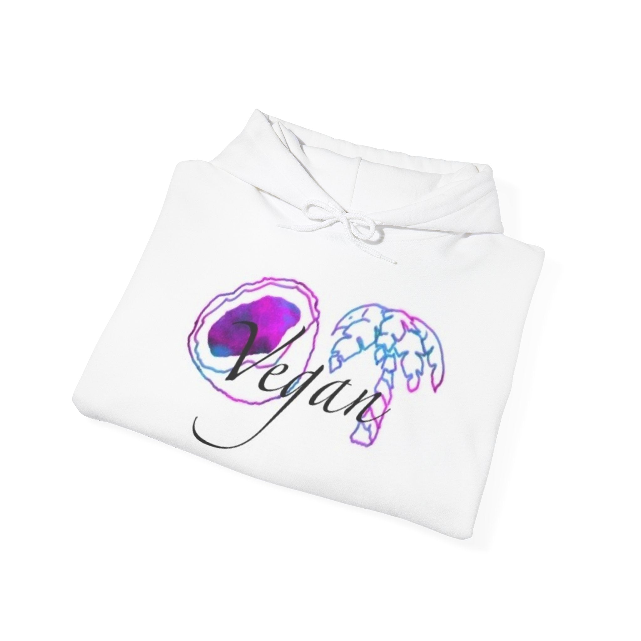 Vegan Watercolor Shell Hoodie — Feminine Ocean-Inspired Vegan Pride Sweatshirt