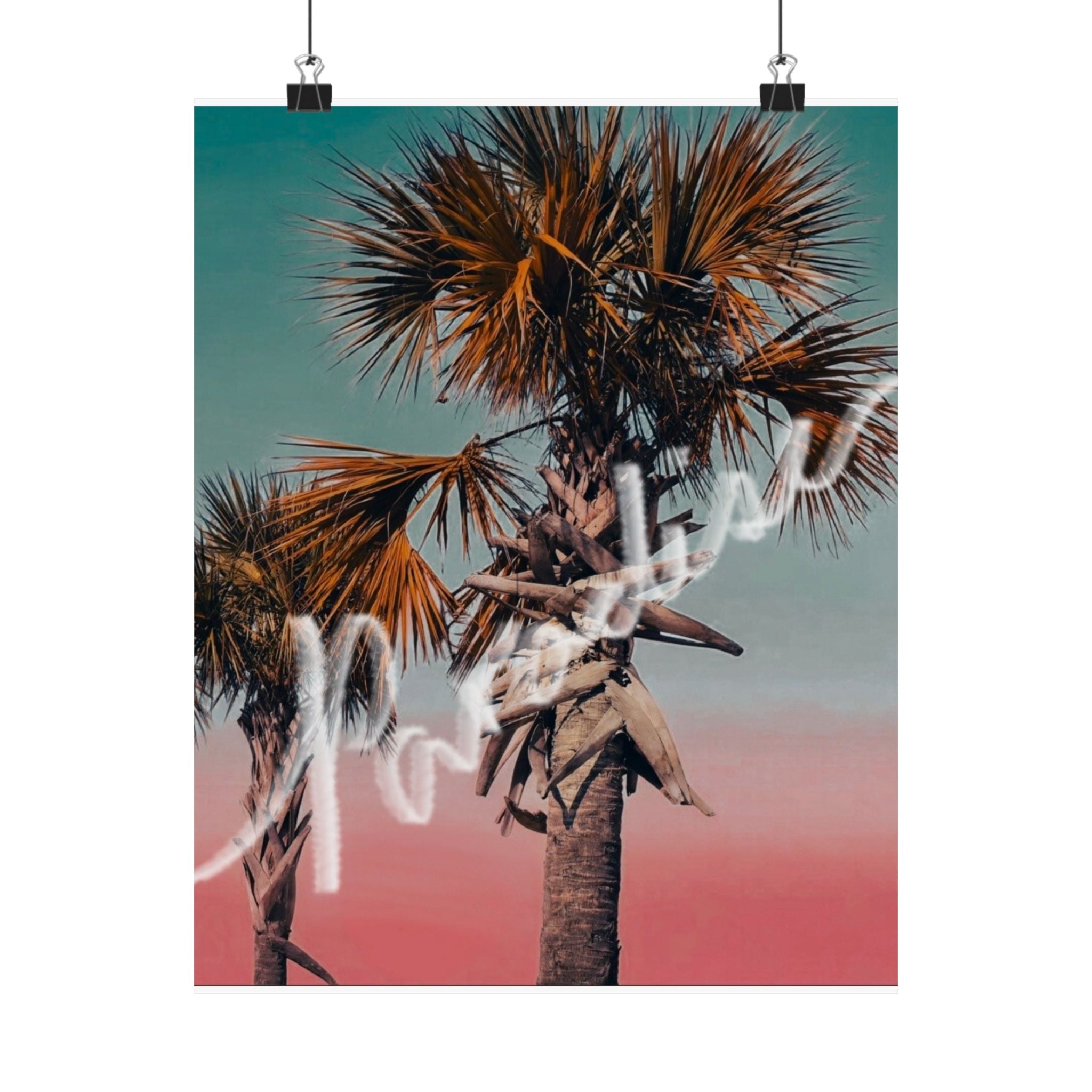 Palm Tree Poster — Matte Vertical Tropical Wall Art with 'Paradise' Script
